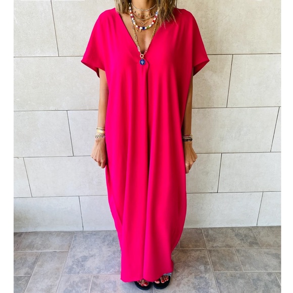 45 Boho V neck Oversized Caftan Maxi Dress - Picture 2 of 5